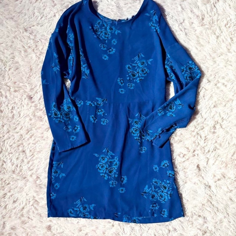 Royal Blue Floral Whimsical Feminine Delicate Dolman Sleeves Dress Womens M